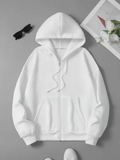 Black White Women's Zipper Hoodies Jacket Cotton Fleece Hoody Sweatshirt Pullover Autumn Winter Oversized Loose Tops Coat Unisex