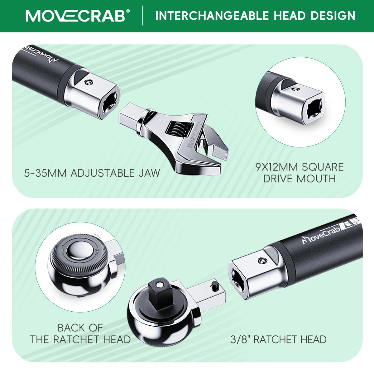 MoveCrab digital momentnyckel med utbytbara huvuden 6.8-135 Nm