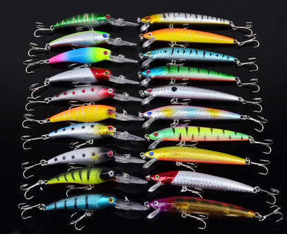 20PCS Suspending Jerkbait Minnow Lures – Slow Sinking Hard Bait with Treble Hooks for Bass Musky Zander Freshwater Saltwater