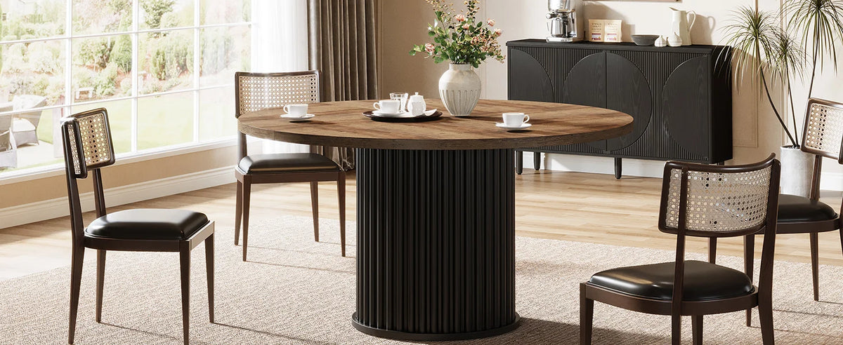 Tribesigns Svart Runt Matbord för 4-6 Personer, 120 cm