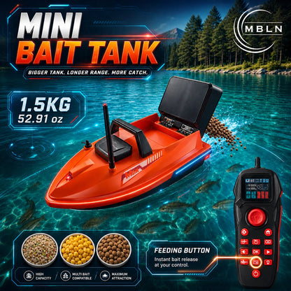 MBLN GPS RC Baitbåt – 500m Räckvidd, 1,5kg Hink, GPS-navigering & Autohåll