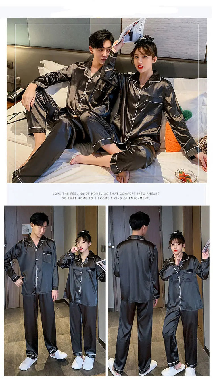 Song of Silk pyjamasset med satinkänsla – långärmad överdel och byxor, M–3XL