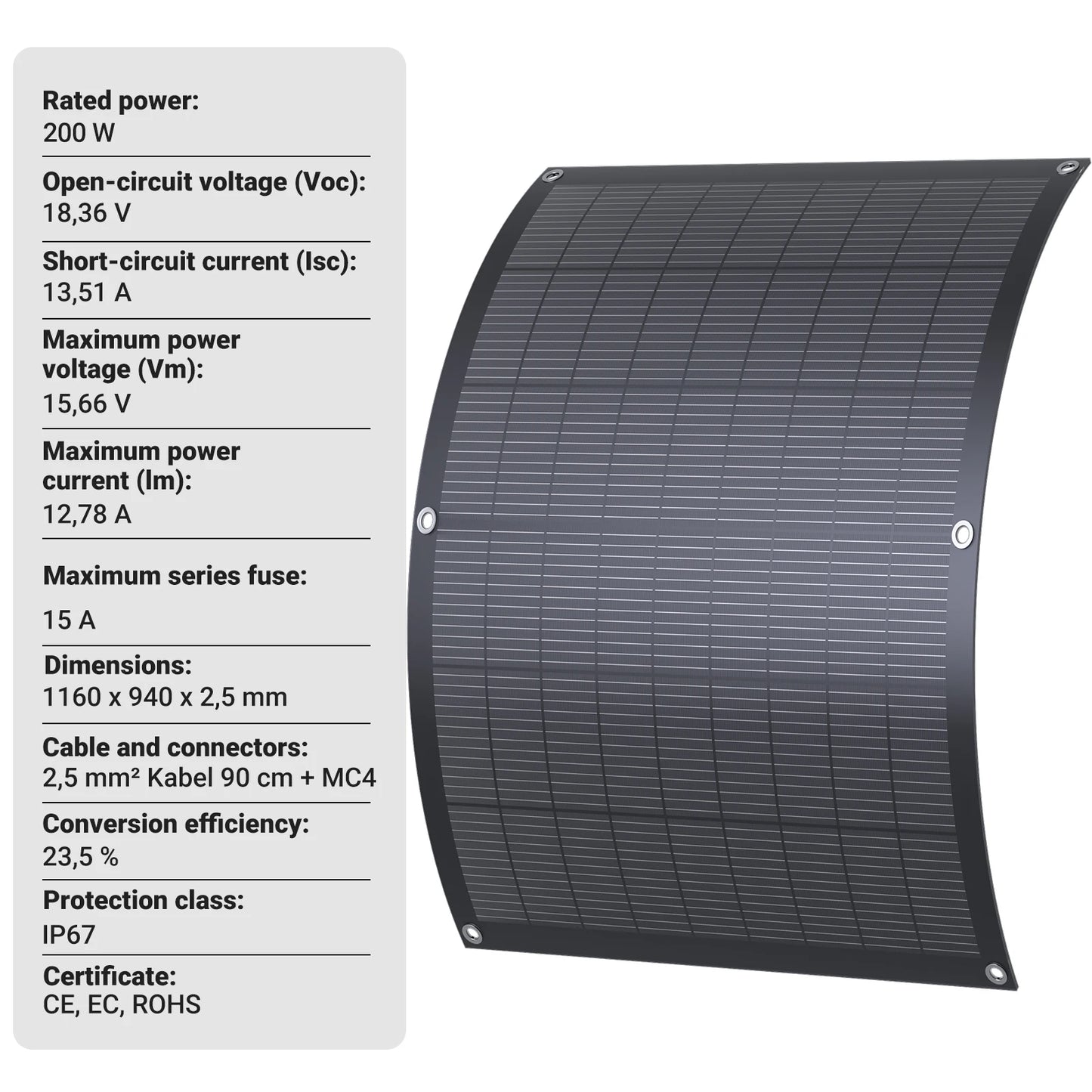 800W Balkongsolcells-kit – 4×200W Flexibla Solpaneler + 800W Mikroväxelriktare, Plug & Play, WiFi-övervakning, IP67, CE, EU-lager (Tyskland)