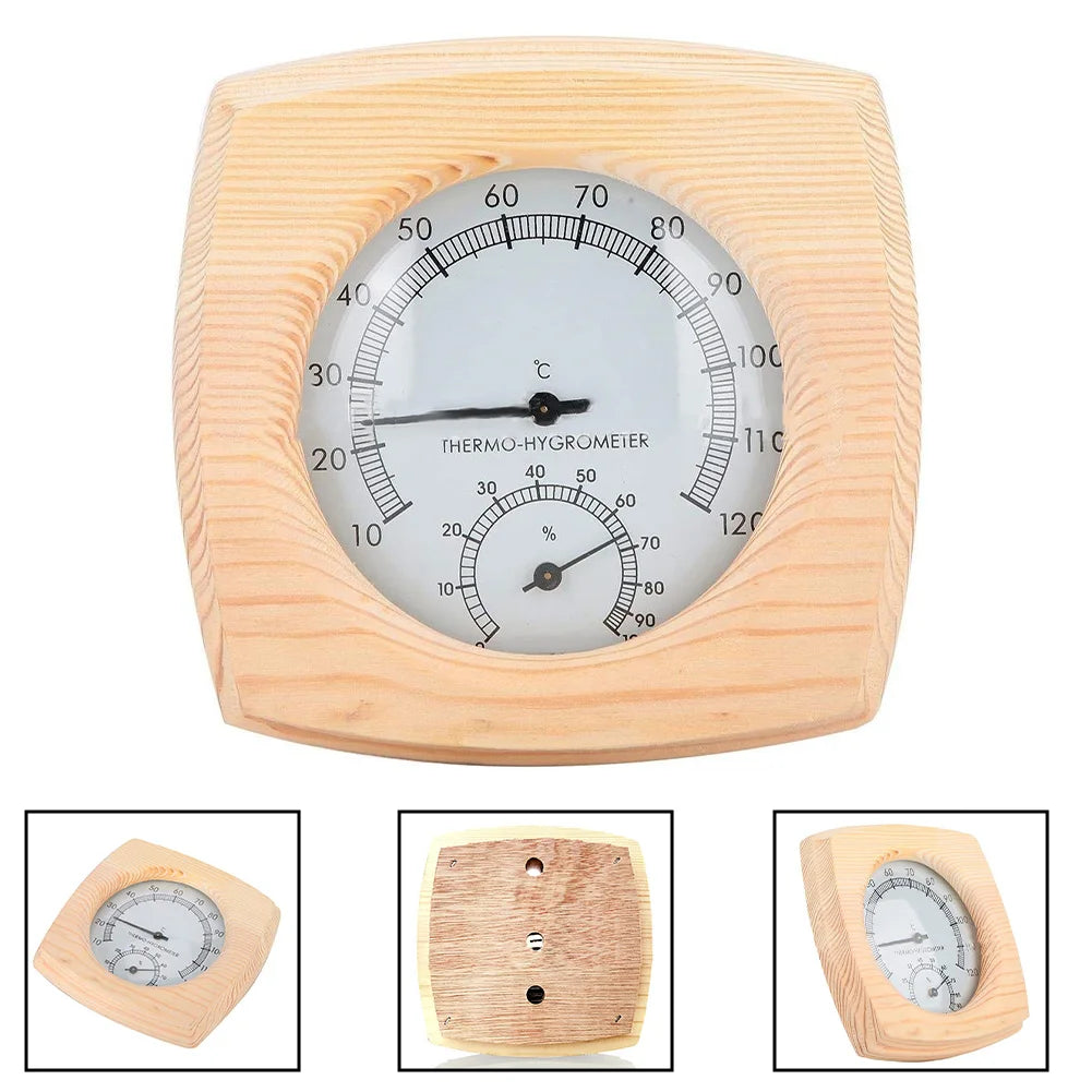 140 mm termometer och hygrometer i trä för bastu