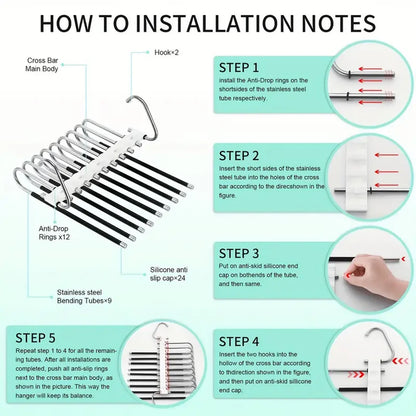 Upgrade 9 Layers Pants Hangers Space Saving, Jeans Hangers Non Slip Stainless Steel Multifunctional Rack S-Type Closet Organizer