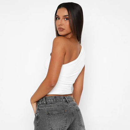 BIDIJONES one-shoulder-topp dam med öppen rygg – enfärgad, S–L