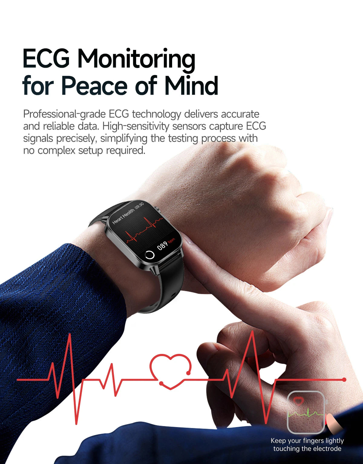2026 ECG+PPG Daily Health Smart Watch Men Blood Fat Uric Acid Heart Rate Blood Oxygen Bluetooth Call Wellness Tracker Smartwatch