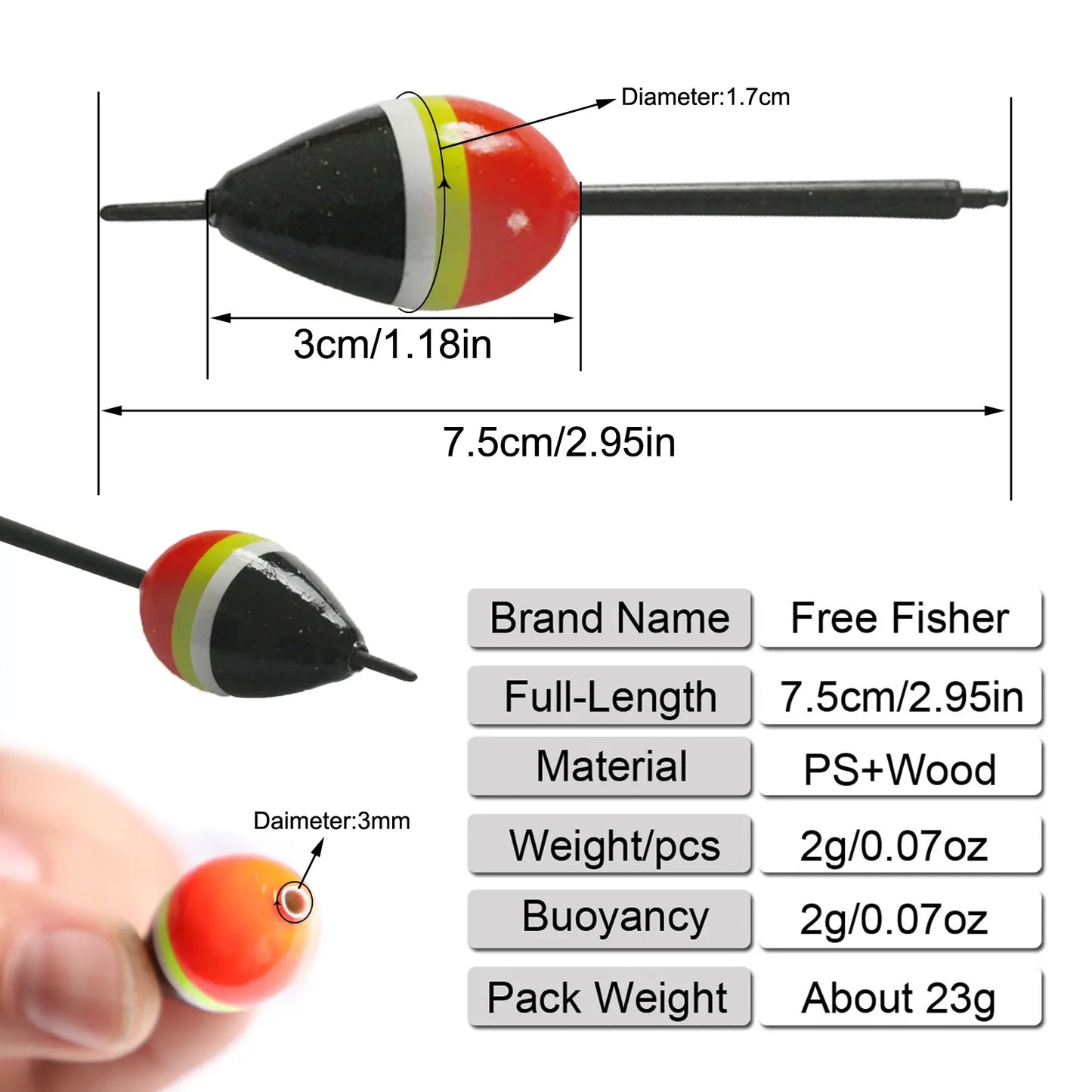FREE FISHER 10pcs/Lot Lighted Fishing Floats,8cm Bobbers,Collection Cork Buoy Paulownia Wood Floats Plastic Stick Buoyancy 2g