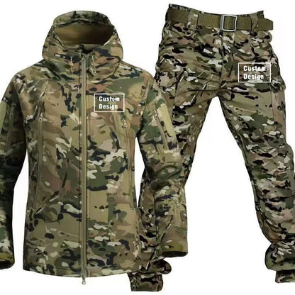 Herr Militär Softshell Set 2026 – Fleece Jacka + Byxor Outdoor, Grå/Svart/Khaki/Kamouflage S–4XL