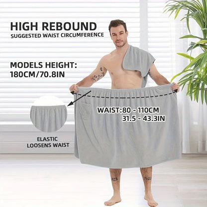 2 Counts Microfiber Men's Bath Wrap Set - Quick-Dry Towel & Spa Half Robe for Home, Hotel, Beach & Swimming - Soft
