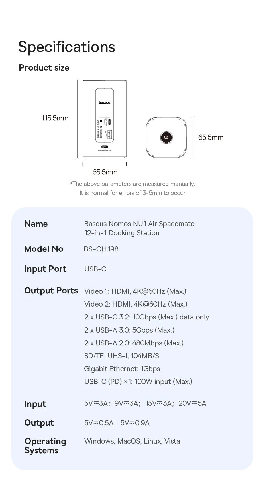 Baseus 11/12-i-1 USB-C-docka med flera skärmutgångar och PD