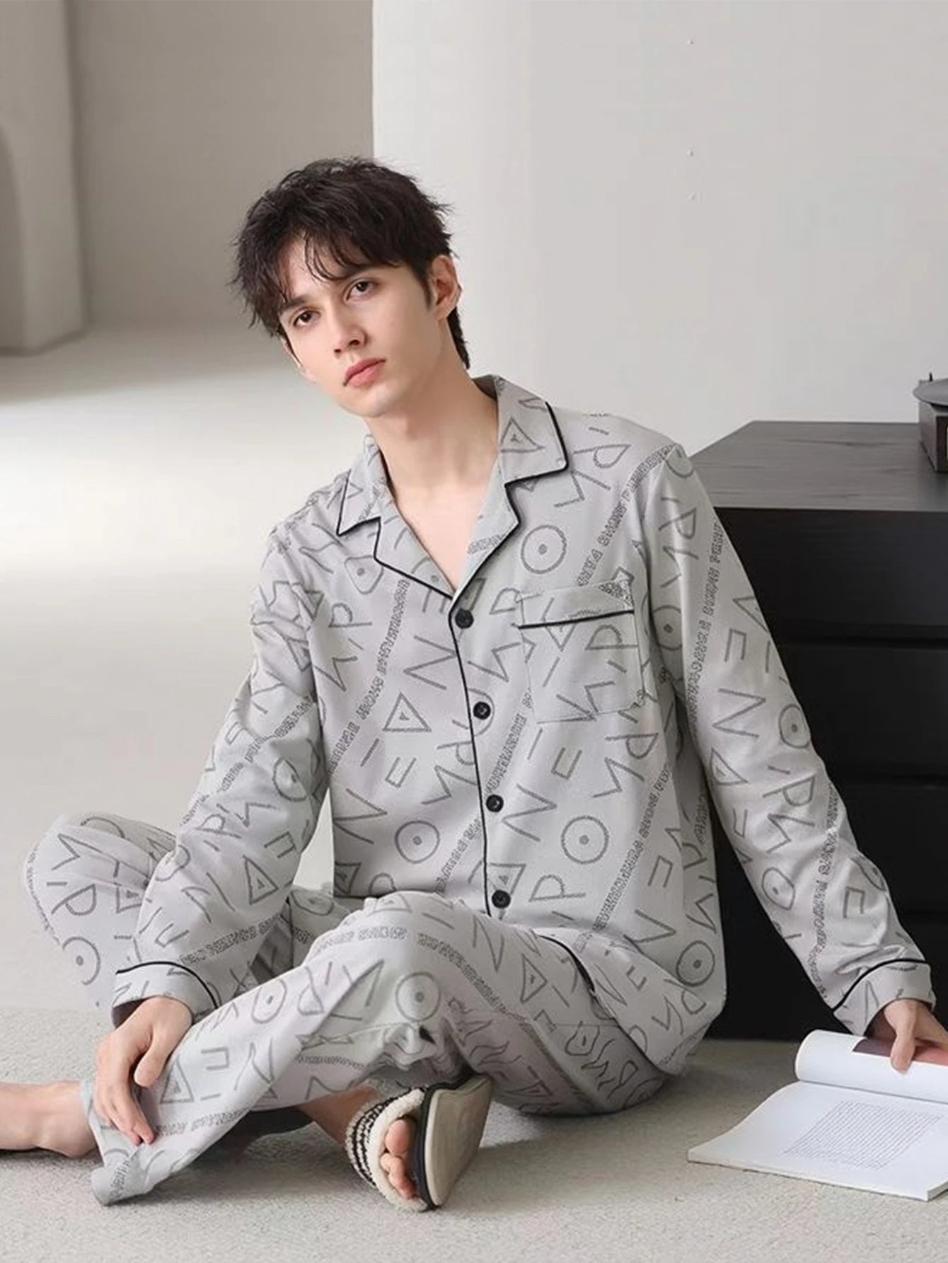 Casual Spring and Autumn Pajamas for Men, New Versatile Cardigan Long-Sleeved Long Pants Set, Simple and Stylish, Plus-Size Loungewear