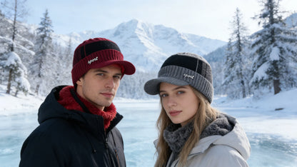 Hot Sale Unisex Warm Winter Hat With Brim Plush Fur Lined Knit Cap Sports Label Thicken Winter Hats For Men