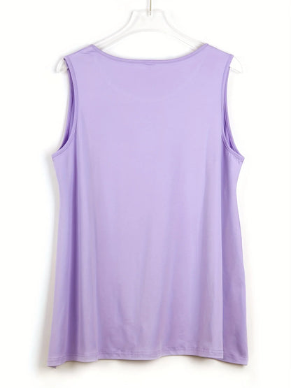 Plus Size Simple Solid Tank Top Casual Crew Neck Sleeveless Tank Top For Summer Women's Plus Size Clothing