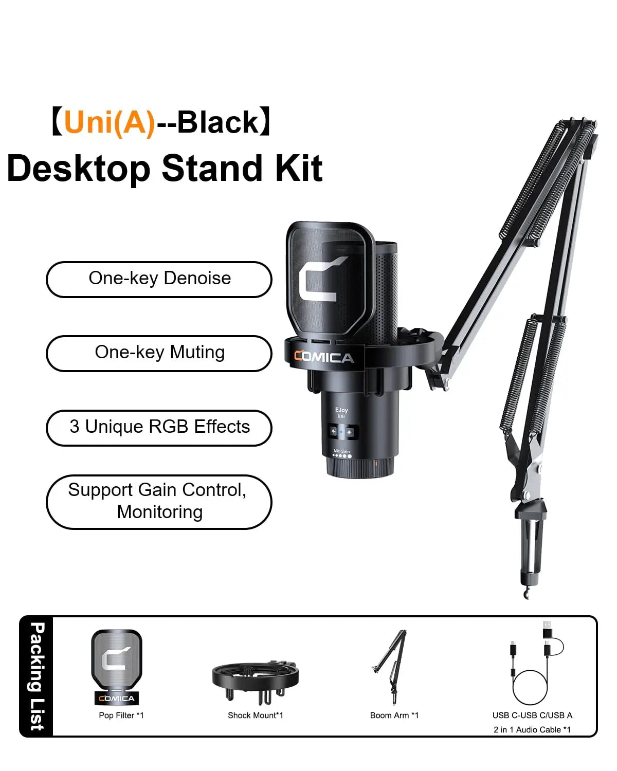 Cardioid Condenser Wired USB Microphone with RGB lights for Gaming, Podcasting, Music creation and PS4/5 Ejoy Uni A Uni D