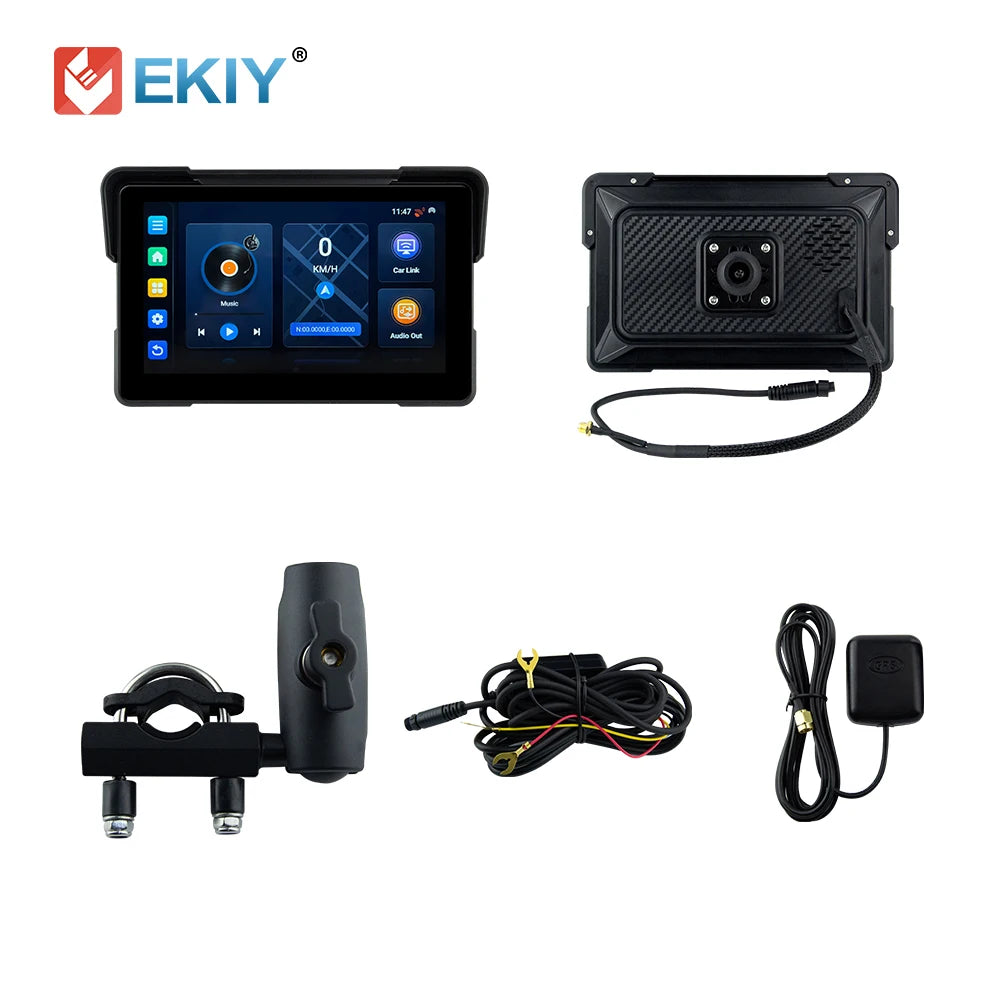 EKIY 7,0 tum trådlös CarPlay och Android Auto digital MC-display med GPS