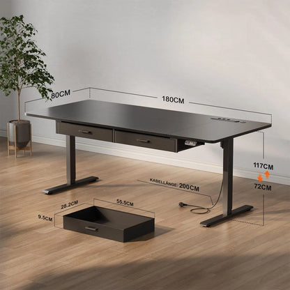 120/140/160/180cm Electric Height Adjustable Desk, Heavy-Duty Large Sit-Stand Table, Gaming Desk with Power Outlet & Drawer