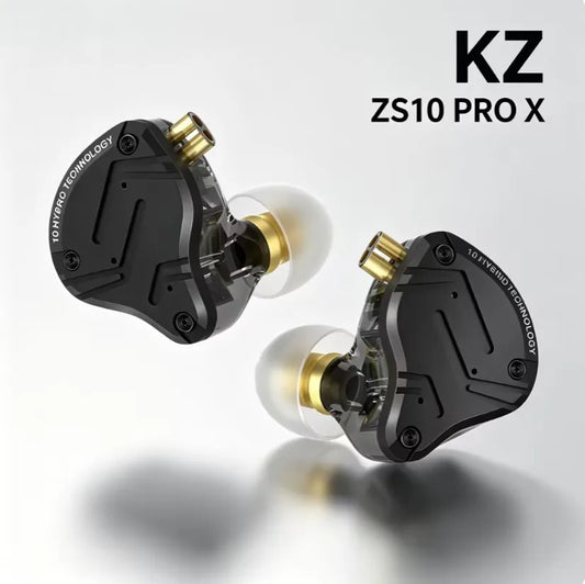 KZ ZS10 Pro X HiFi Hörlurar 4BA+1DD Hybrid IEM – Avtagbar Kabel Metallhölje Ljudisolering Gaming Audiofil Med/Utan Mikrofon
