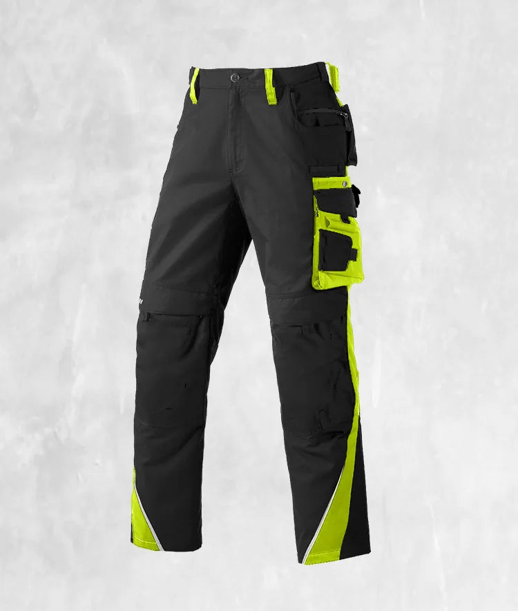 Men's Work Pants with Multi Pockets Two Tone Construction Pants with Reflective Stripes Cargo Pants Zipper Front Work Wear Pants