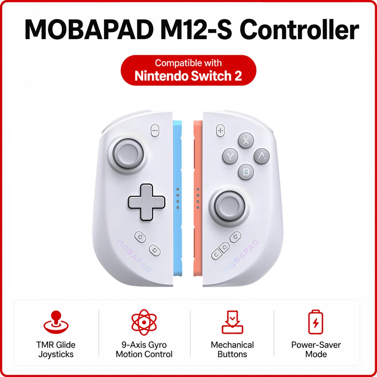 MOBAPAD M12 S Gaming Controller for Switch 2 with TMR Sticks, Mechanical Buttons, 9-Axis Gyro Motion Control, Power-Saver Mode
