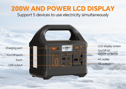 Jsdsolar 200W Portable Power Station 153.6Wh Battery for Fishing Outdoors Camping RV Emergency Energy Mobile Power Supply 220V Output Solar Generator With LED Light Support UPS
