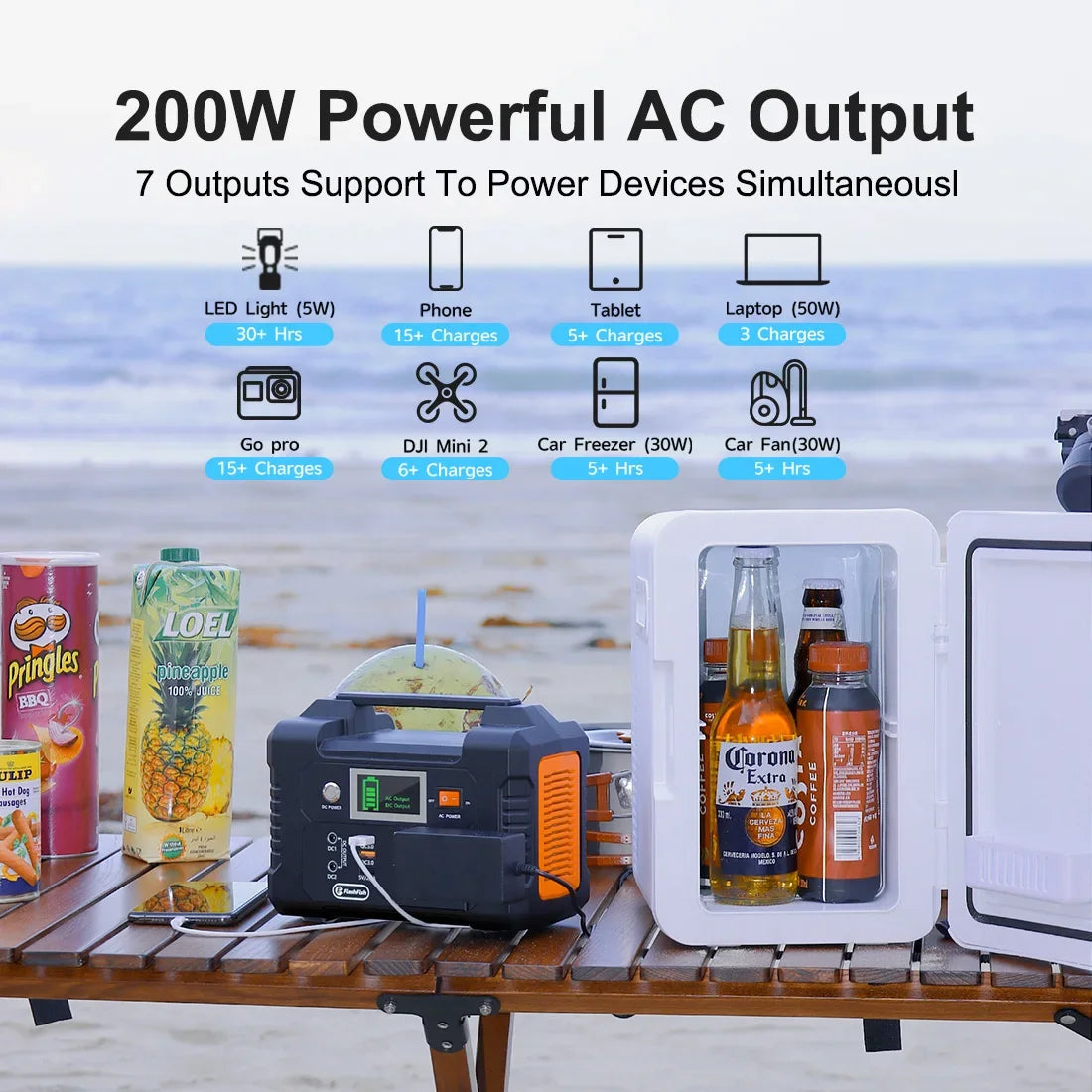 FF Flashfish E200 Portabel Kraftstation – 200W, 151Wh, 230V AC, USB QC3.0, 12V DC, Camping & Nödläge