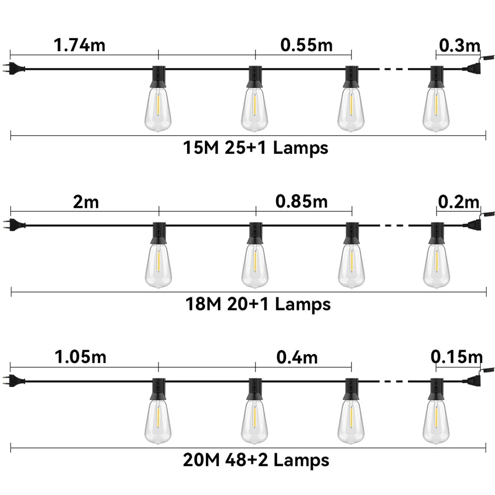 Arbrac ST38 LED-ljusslinga Utomhus IP44 – Varmvit 2200K Krossäker Fjärrkontroll Dimmer 15/18/20/30m Trädgård Bröllop Jul CE RoHS