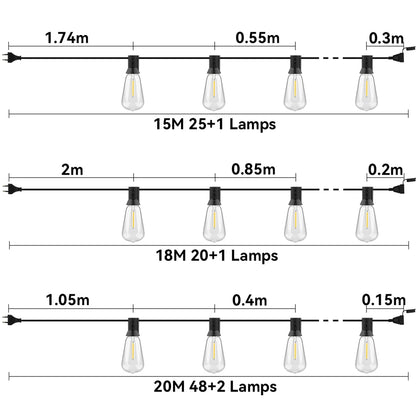 Arbrac ST38 LED-ljusslinga Utomhus IP44 – Varmvit 2200K Krossäker Fjärrkontroll Dimmer 15/18/20/30m Trädgård Bröllop Jul CE RoHS