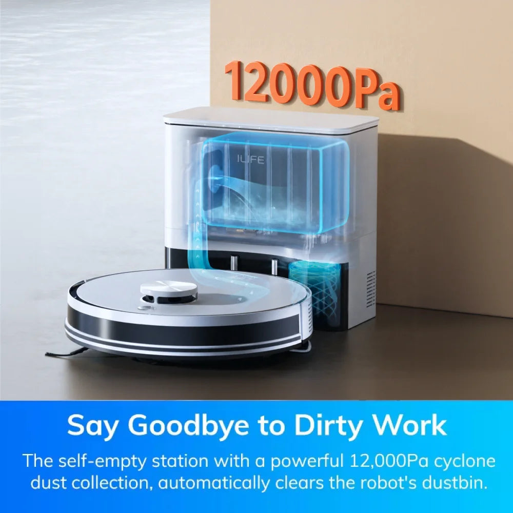 ILIFE A30 Pro Robot Vacuum Cleaner with Automatic Self-Emptying Station, 5000Pa Strong Suction, LDS Navigation, 180min Runtime, 2-in-1 Mop and Sweep, APP Control,  HomeFloor Carpet Clean