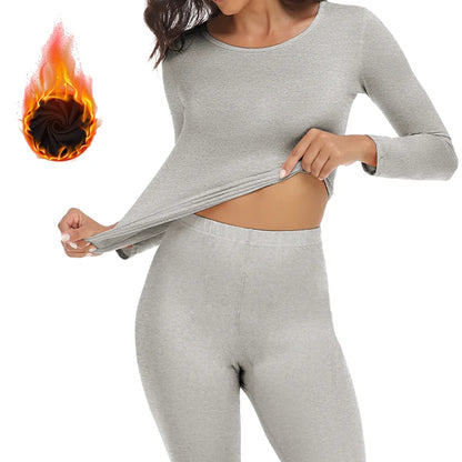 Thermal Underwear Set for Women Long Johns Base Layer Set Warm Top Bottom for Winter Round Neck Lingerie