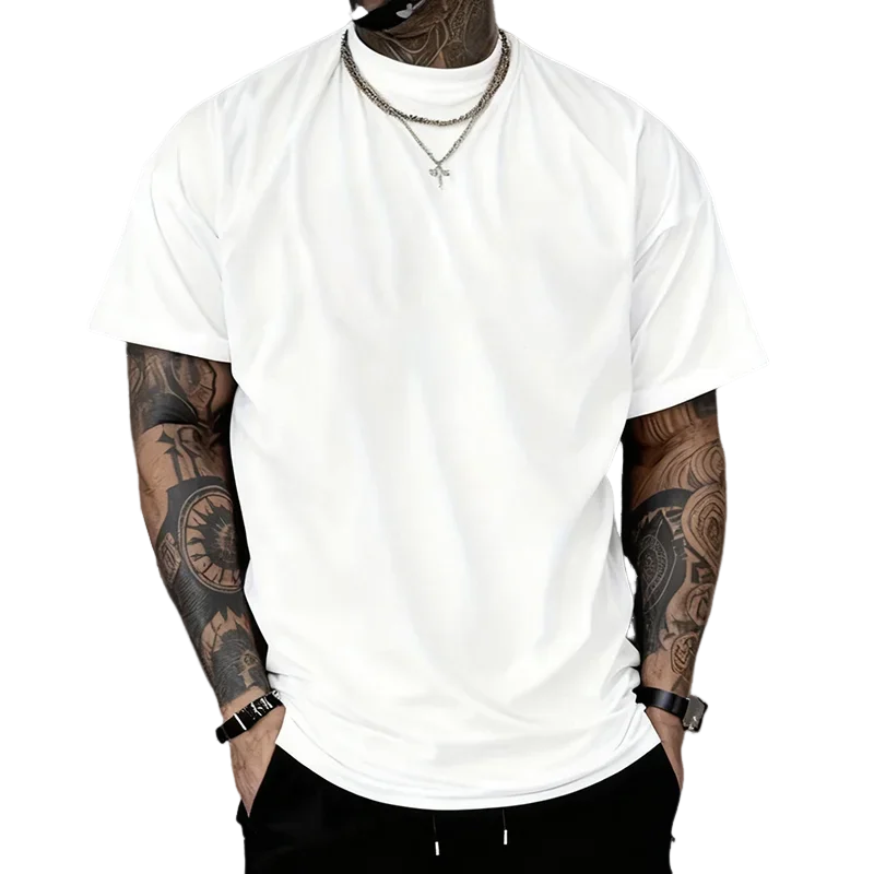 Men's T-shirt High Quality 100% Cotton Round Neck Short Sleeve Classic Black White Pure Color Tees Spring Summer Casual Cool Top