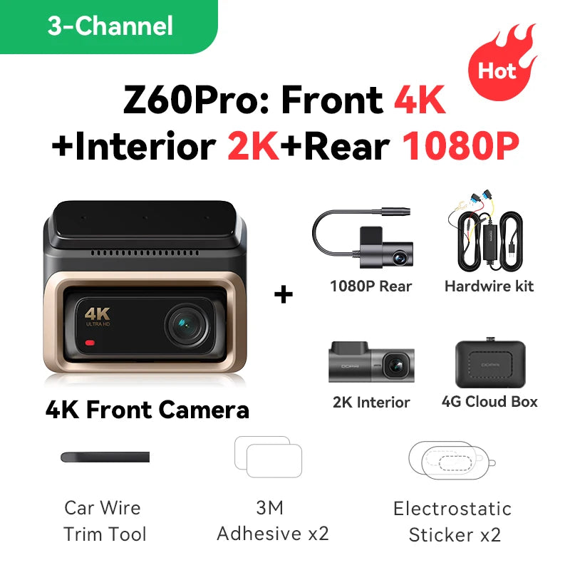 DDPAI Z60 Pro 4K Dashcam – Dubbla Sony STARVIS-sensorer, 5GHz WiFi, GPS, ADAS 2.0 och 4G LTE