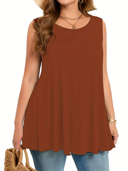 Plus Size Simple Solid Tank Top Casual Crew Neck Sleeveless Tank Top For Summer Women's Plus Size Clothing