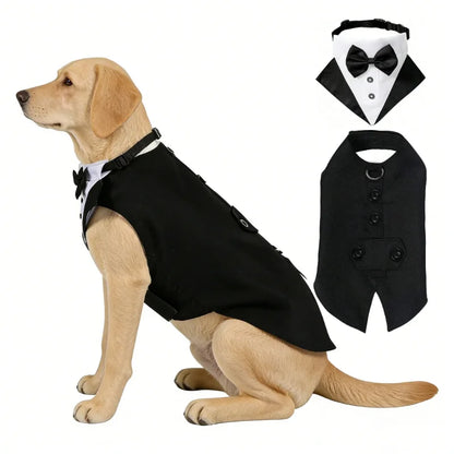 Dog Tuxedo Suit Formal with Bowtie Collar Bandana Set Wedding Party Costume Doggy Prince Shirt for Engagement Pet Clothes
