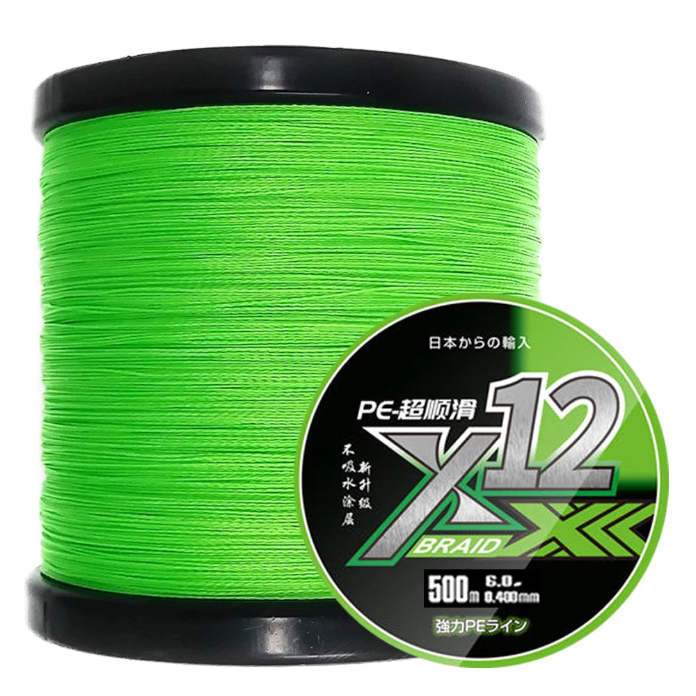 X12 Carp Fishing Line 300M 500M 1000M 12 Strands Braided Japan Multifilament PE Wire Super Strong Durable Smooth Tackle
