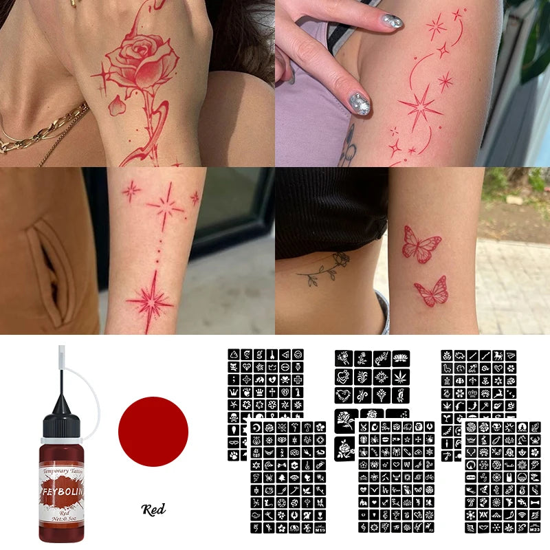 DIY Temporary Tattoo Kit with Stencils-7 Vibrant Colors with 6 Stencil Sheets Ttotal 288 Patterns,Body Art Paints for Halloween
