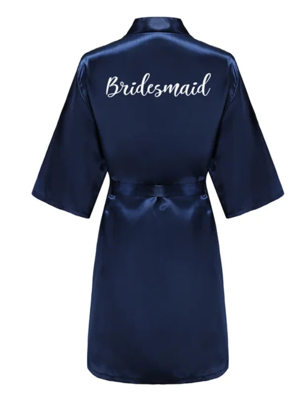 Satin Silk Robes Plus Size Wedding Bathrobe Bride Bridesmaid Mother Maid of Honor Gown Women Clothing Sleepwear Navy Blue