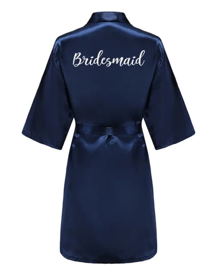 Satin Silk Robes Plus Size Wedding Bathrobe Bride Bridesmaid Mother Maid of Honor Gown Women Clothing Sleepwear Navy Blue