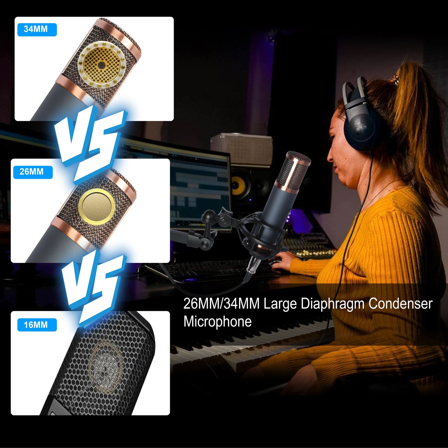 TF39 Condenser Microphone 26mm / 34mm Large Diaphragm XLR Studio Recording Mic for Vocals Podcasting Streaming Home Studio