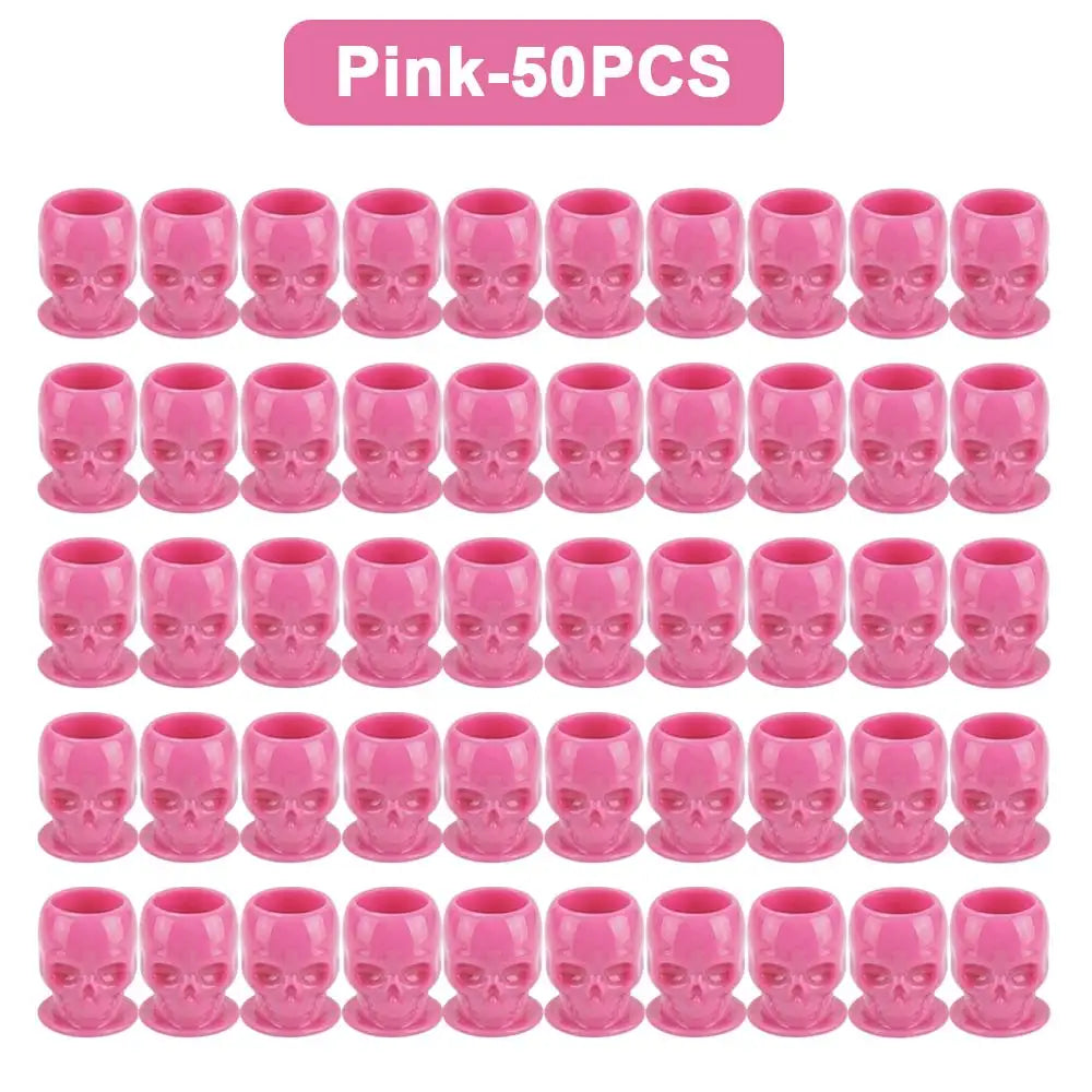 200/100/50PCS Disposable Skull Tattoo Ink Cups Black/White/Pink/Blue Pigment Container Plastic Ink Holder Tattoo Accessories