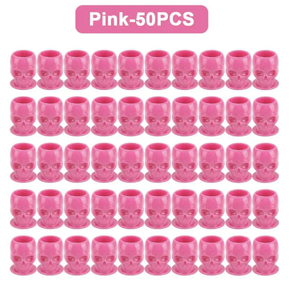 200/100/50PCS Disposable Skull Tattoo Ink Cups Black/White/Pink/Blue Pigment Container Plastic Ink Holder Tattoo Accessories