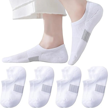 1/10 Pairs Women Breathable Mesh Invisible Ankle Socks Summer Lightweight Breathable Solid Color Cushioned Sports Leisure Socks