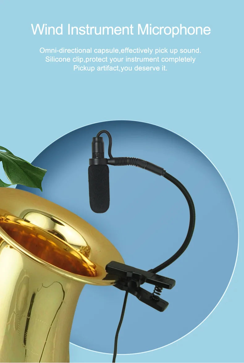 FREEBOSS Saxophone Microphone 3.5mm 3 Pin 4 PIN Trumpet Horn Trombone Clarinet Instruments Mic for Bodypack Transmitter IM-20-K