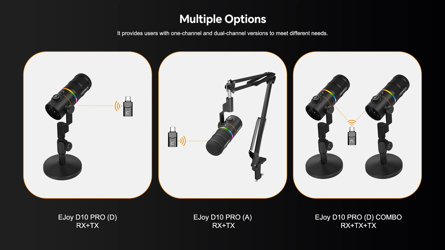 COMICA D10 PRO RGB Cardioid USB/XLR Dynamic Wireless Microphone Gaming Mic Voice Noise Reduction for Streaming Interview Podcast