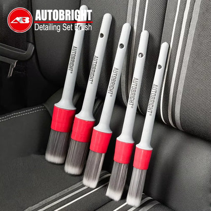 AUTOBRIGHT 5pcs Car Wash Brushes High quality soft brush Dense Bristles Car Detailing Clean Interior Wheel Silver Brush set Tool