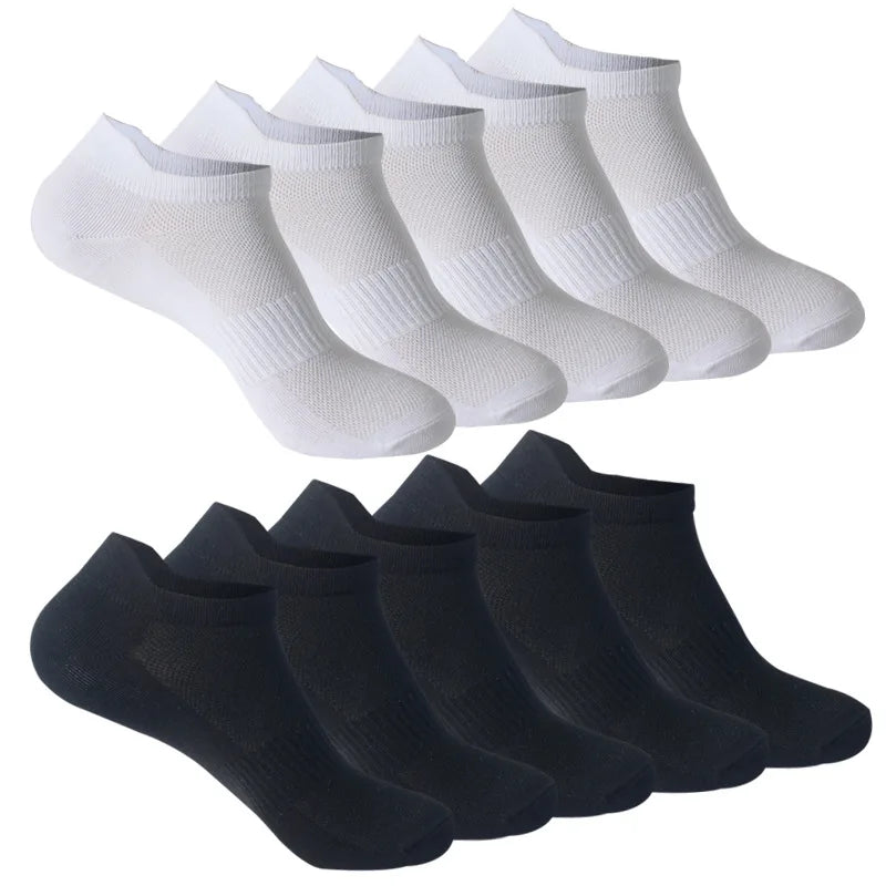 10 Pairs 100% Cotton Men Socks Summer Thin Breathable Socks High Quality No Show Boat Socks Black White Gray Short For Students