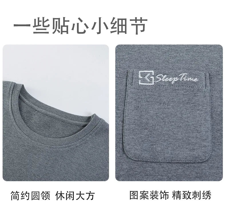 Short Sleeves & Shorts & Long Pant 3Pcs/set Cotton Nightwear for Men Summer Breathable Casual Sleepwear Male Loungewear Hombre