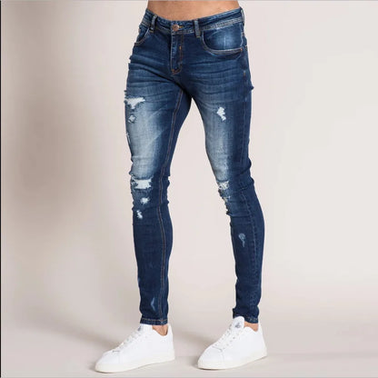 Denim Pant Men Jeans Vintage Pencil Pants High Waist Distressed Washed Hole Sheath Trousers Y2k Streetwear Casual 2026 Spring