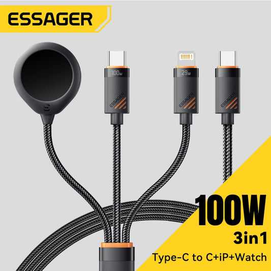 3-i-1 laddkabel för USB-C, Lightning och Apple Watch – 1,2 m