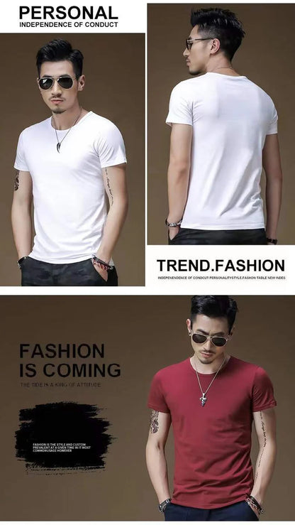 2026 Men's T Shirt Pure Color V Collar Short Sleeved Tops Tees Men T-Shirt Black Tights Man T-Shirts Fitness For Male Clothes